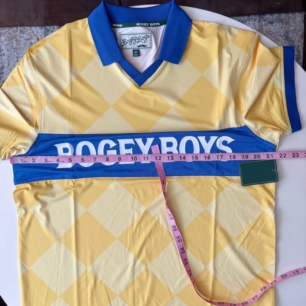 Bogey Boys Performance Athletic Open Collar Polo Size Medium Yellow New - Picture 3 of 8